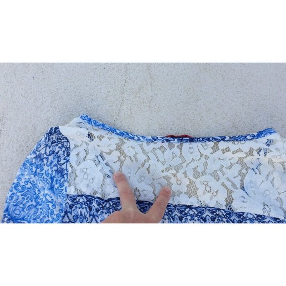 Tigerlily 8 Blue Paisley Crepe embroidered Lace button cool tones flowy Dress - Picture 13 of 13